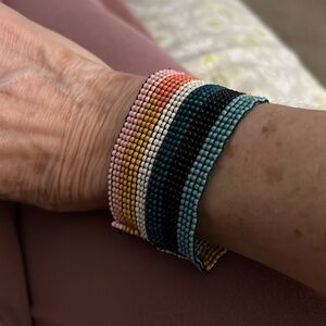 Ink & Alloy Penelope Horizontal Stripe Beaded Stretch Bracelet Rainbow